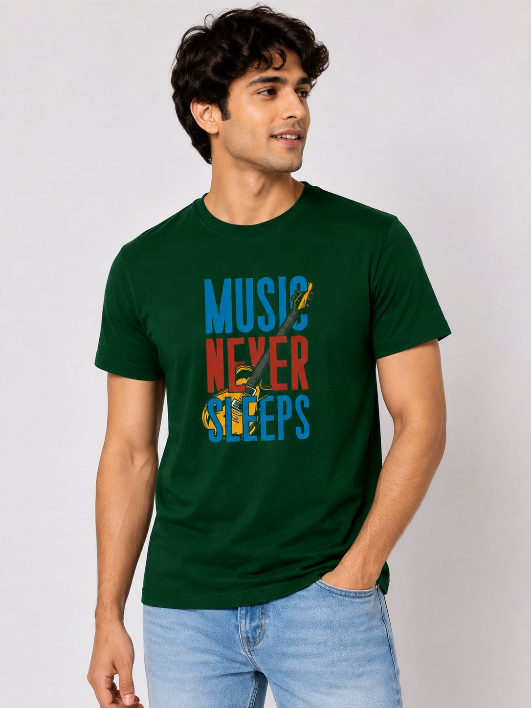 Music Never Sleeps Premium all Day Comfort Tshirt-Olive Green